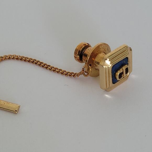 Christian Dior CD Tie Necktie Pin Clasp Gold Blac Logo Square Vintage Small Logo - Picture 2 of 5